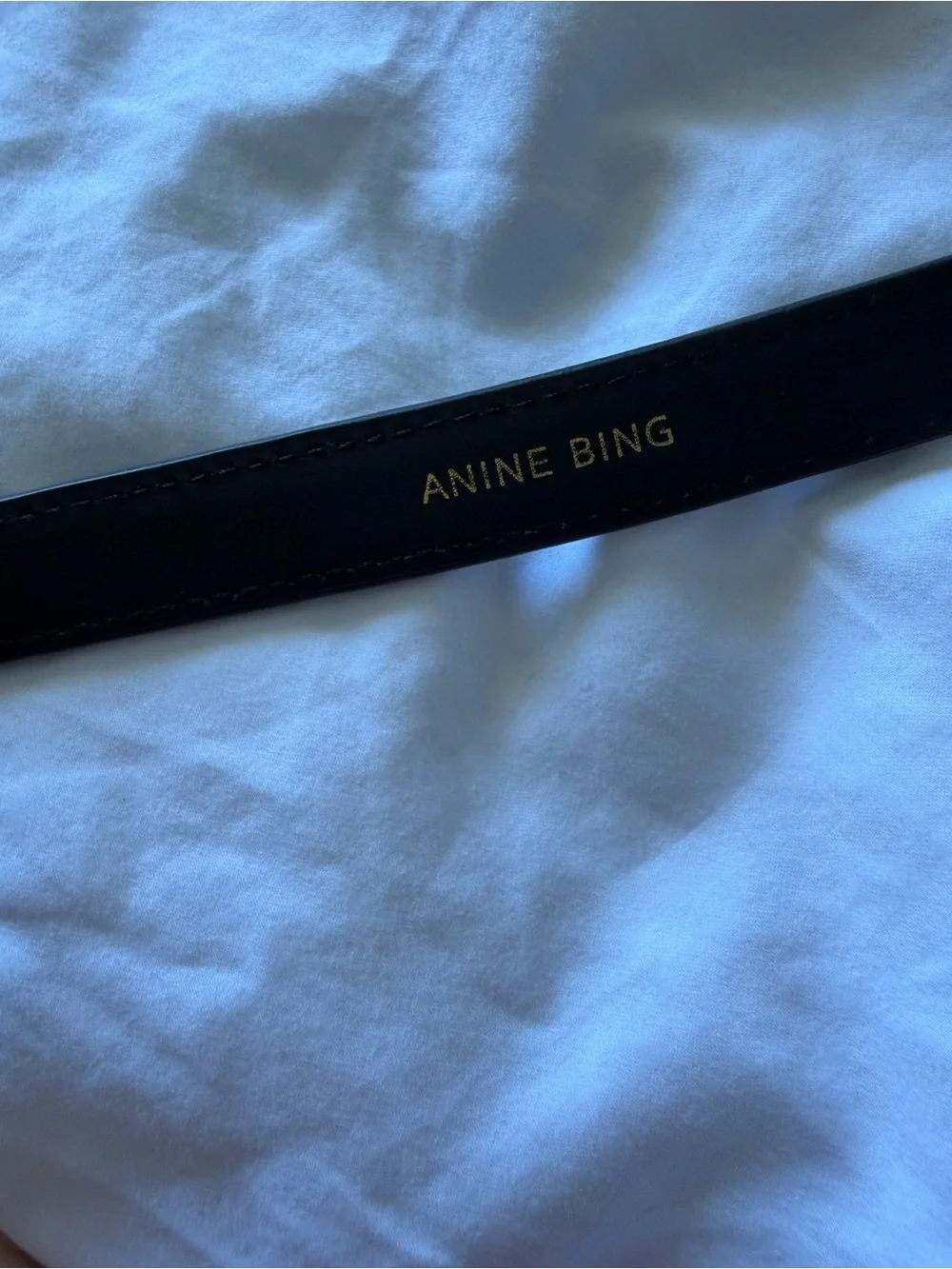 Anine Bing Mara Belt Black Croc-Embossed Leather Belt with Gold Oval Buckle
